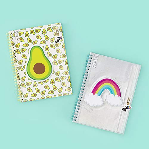 Yoobi College-Ruled Spiral Notebooks with Pencil Zipper Pouches | Fun Green Avacado Print | Cute Rainbow Glitter | 2-Pack | 60 Sheets, Multicolor - Image 2