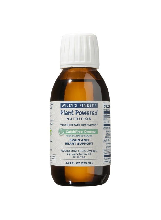 Wiley's Finest CatchFree Omega - Vegan, Non-GMO Fish Oil Alternative - Full Spectrum Omega-3 Liquid Supplement with Organic Plant-Based Algae Oil - Tropical Mango Flavor - 4.23 Oz (25 Servings) - Image 1