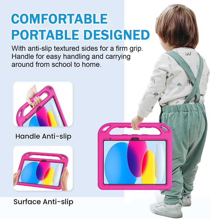 BMOUO Kids Case for iPad 11th Generation (A16) 11 Inch 2025/iPad 10th Generation 10.9" 2022 - with Built-in Screen Protector, Shockproof Handle Stand iPad 11th/10th Generation Case for Kids, Rose - Image 4