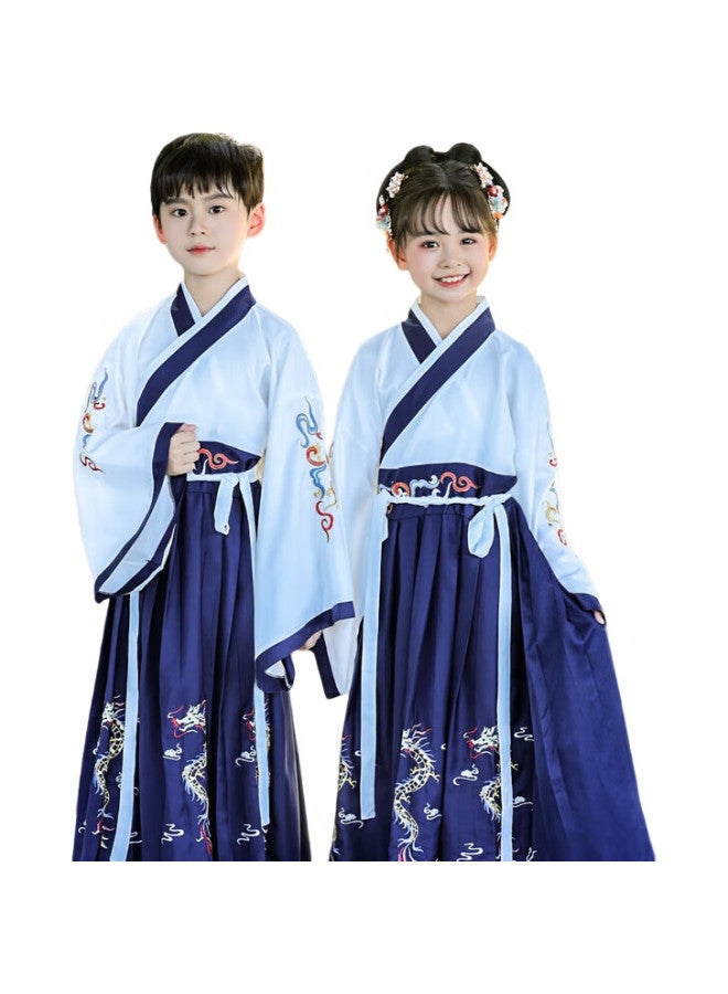 ROMON Hanfu For Boys And Girls, Chinese Style Traditional Costume, Classical Chinese Studies Outfit, Back-To Three-Character Classic Recitation Performance Costume, Off-White, Size 150 - Image 1
