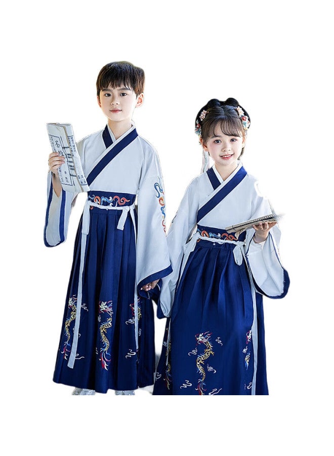 ROMON Hanfu For Boys And Girls, Chinese Style Traditional Costume, Classical Chinese Studies Outfit, Back-To Three-Character Classic Recitation Performance Costume, Off-White, Size 150 - Image 2