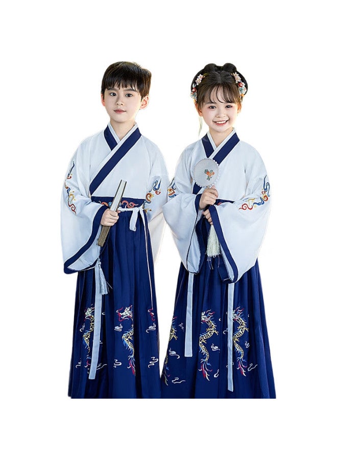 ROMON Hanfu For Boys And Girls, Chinese Style Traditional Costume, Classical Chinese Studies Outfit, Back-To Three-Character Classic Recitation Performance Costume, Off-White, Size 150 - Image 3