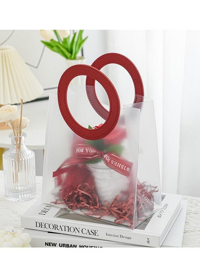 Satyam Kraft SATYAM KRAFT 6 Pcs Translucent Goodie Bag Round leather | Gift Bag for Her / Him, Mothers Day, Handle hamper bag, Carry Bags, shopping gift bag, Presents, Packing, Wedding Return Gifts, Birthday, Events, Festivals (Red, 18.5 x 16 cm) - Image 3