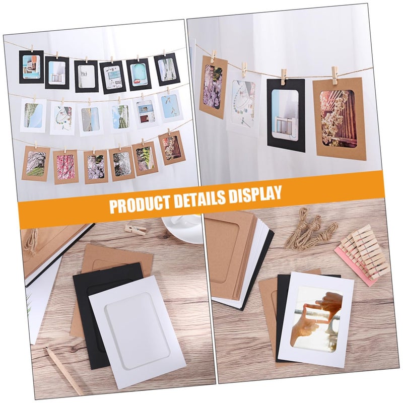 Kraft Paper Hanging Photo Frames 5 Inch Set with Clips Twine 30 Pieces Wall Decoration - Image 4
