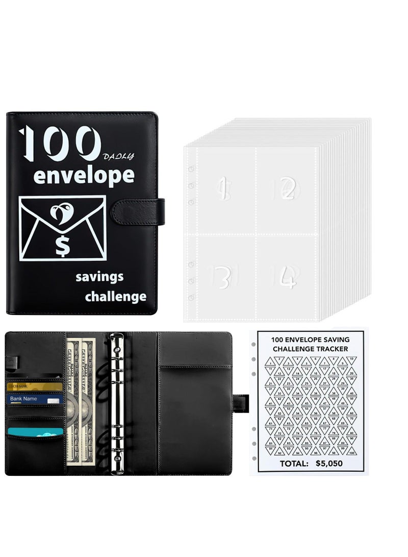 Generic 100 Envelopes Saving Challenge Binder, Savings Binder with Laminated Tracker, Budget Binder with Cash Envelopes, Budget Planner, Easy and Fun Way to Save, Black  - Image 1