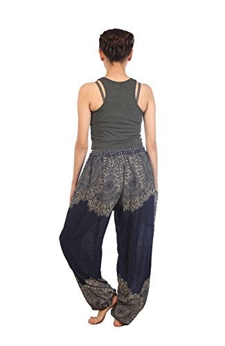 LOFBAZ Harem Pants for Women Yoga Boho Hippie Clothing Palazzo Bohemian Beach Maternity Pajama Indian Travel Gypsy Clothes Peacock 2 Dark Blue M - Image 2
