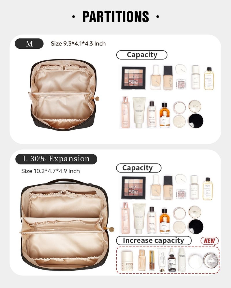 EACHY Travel Makeup Bag, Large Capacity Cosmetic Bags for Women, Waterproof Portable Pouch Open Flat Toiletry Bag, Be-black, Large, Rustic - Image 3