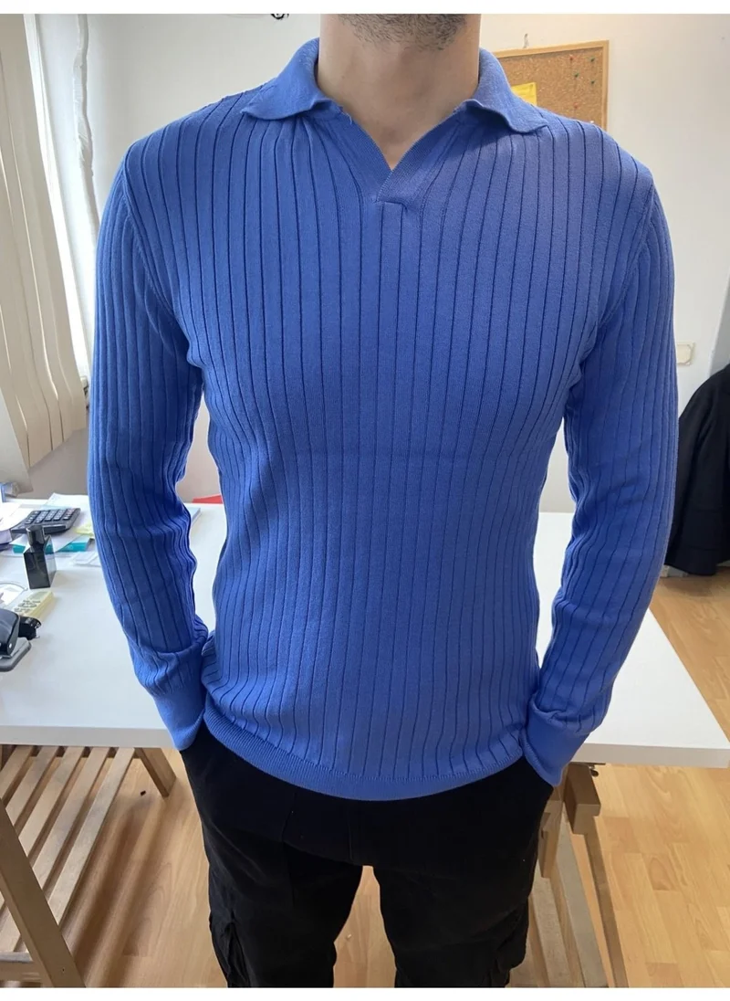 Cool Tarz Cool Style Saks Men's Polo Collar Ribbed Knitwear Sweater
