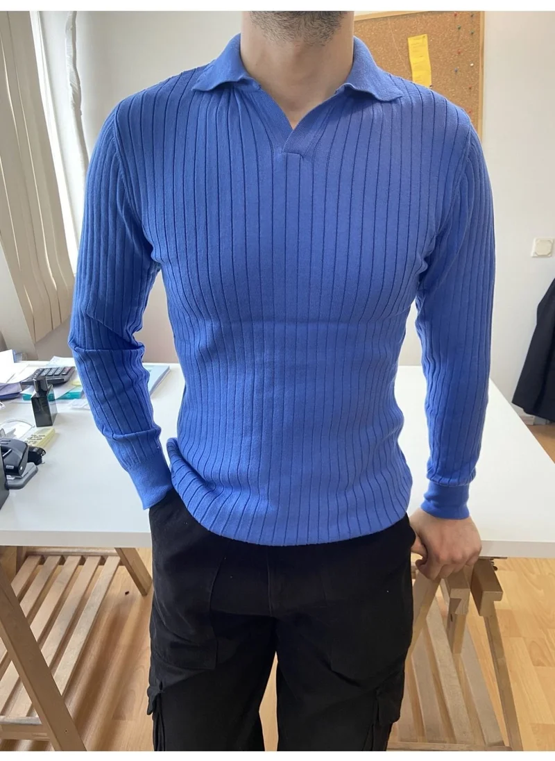 Cool Tarz Cool Style Saks Men's Polo Collar Ribbed Knitwear Sweater