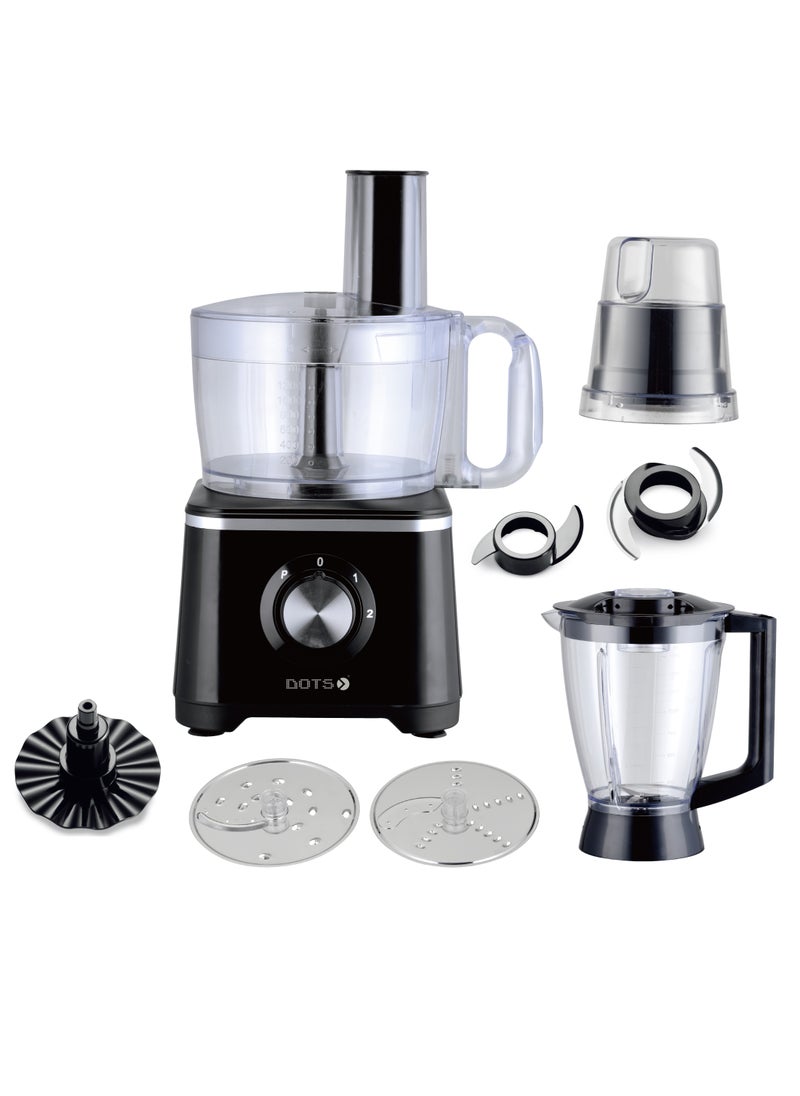 DOTS Dots Food Processor 600W, 1.75L, Chopping Bowl 1.2L, Black - FPD-639 