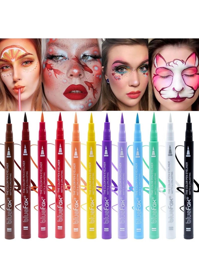 SYOSI - 12 Pcs Colorful Liquid Eyeliner Set, Waterproof Colored Eye liner, Neon, Matte Finish, Long-Lasting, Ideal Summer Makeup for Women & Girls - Image 1