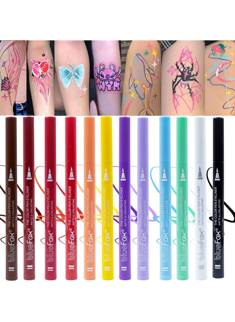 SYOSI - 12 Pcs Colorful Liquid Eyeliner Set, Waterproof Colored Eye liner, Neon, Matte Finish, Long-Lasting, Ideal Summer Makeup for Women & Girls - Image 1