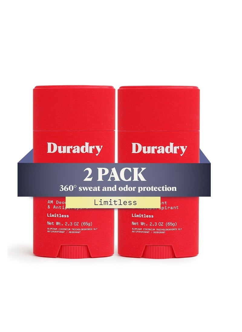 duradry - Duradry AM Deodorant & Antiperspirant - Prescription Strength Deodorant for Hyperhidrosis, Antiperspirant for Women & Men, Armpit Sweat Protection, Silicone-free - Limitless, 2.3 Oz (Pack of 2) - Image 1