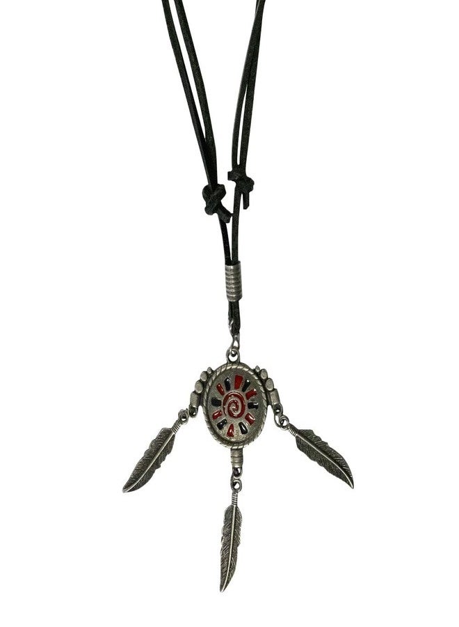 Ebsem Native American Chief Necklace - Genuine Leather Cord Vintage Surfer Jewelry - Warrior Indian Dream Catcher - Image 2