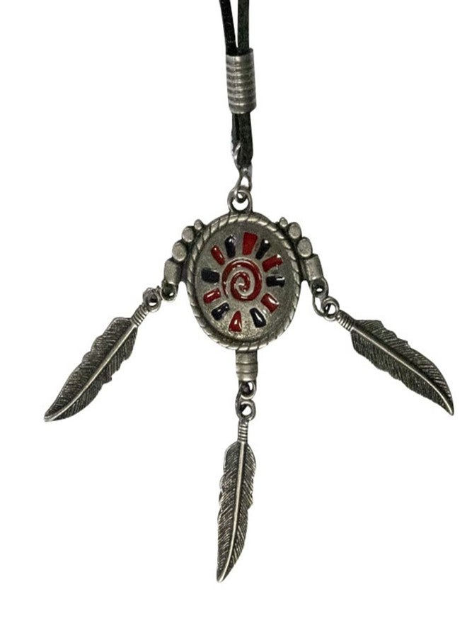 Ebsem Native American Chief Necklace - Genuine Leather Cord Vintage Surfer Jewelry - Warrior Indian Dream Catcher - Image 1