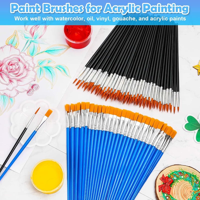 anezus 200 Pcs Small Paint Brushes Bulk, Detail Paint Brushes Fine Brushes with Flat and Round Tip Acrylic Brushes Set for Classroom Water Color Pumpkin Canvas Painting Touch Up - Image 3