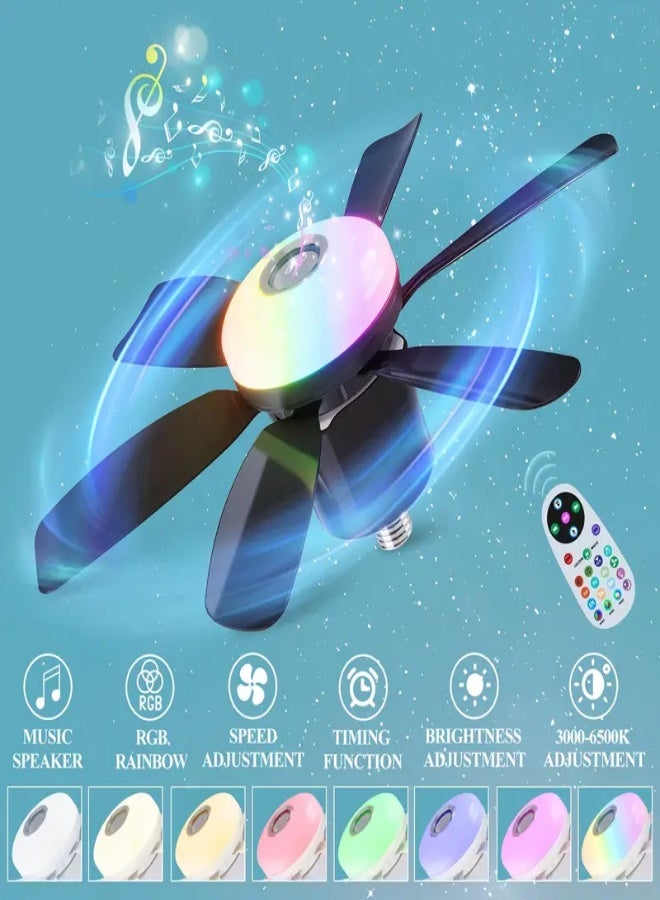 ارواق مروحة سقف ذكية 3 في 1 مزودة بإضاءة، RGB Rainbow، مكبر صوت موسيقي، قاعدة E26/E27، توقيت، 3 سرعات للرياح، 3 ألوان 3000-6500 كلفن قابلة للتعتيم، مروحة سقف LED مع جهاز تحكم عن بعد 46.99 سم مع أضواء لغرفة النوم والمطبخ وغرفة المعيشة والجراج والحفلات وغرفة اللعب - أسود - Image 2
