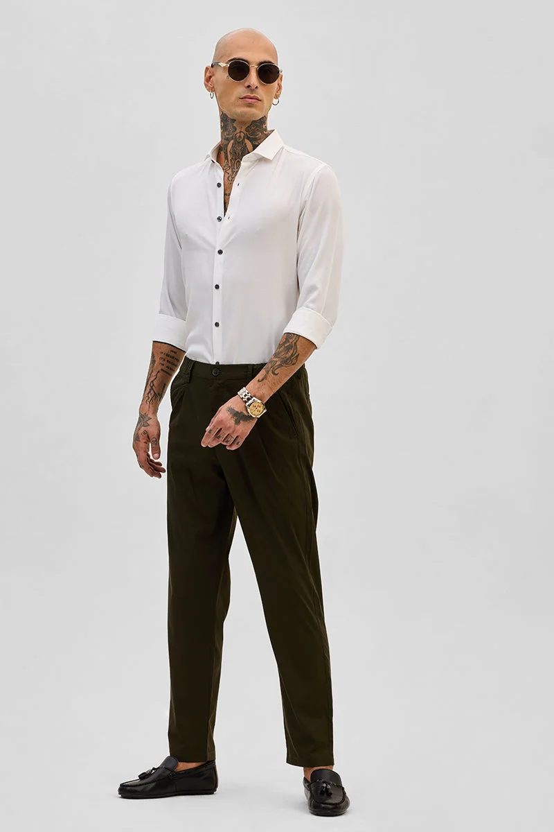 SNITCH White Solid Long Sleeve Slim Fit Formal Shirt
