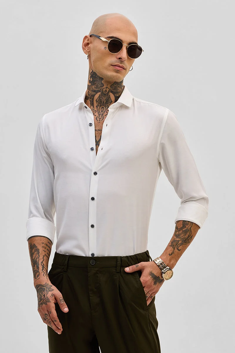 SNITCH White Solid Long Sleeve Slim Fit Formal Shirt
