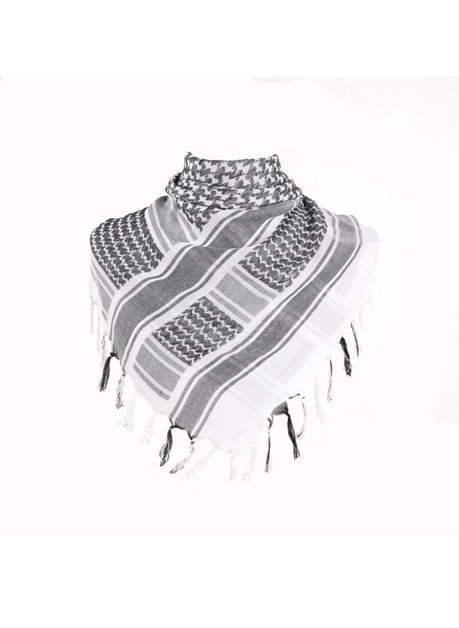 Generic Shemagh Tactical Desert Scarf, 100% Cotton Head Neck Scarf, Head Neck Wrap Shawl with Tassel, Outdoor Kerchief for Women & Men (Black White)  - Image 1
