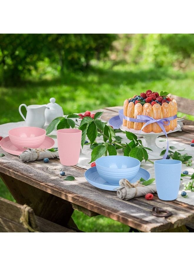 Unbreakable Wheat Straw Dinnerware Sets - The Simply Avocado Dishes Set for 4 - Kids Dinnerware Set - Camping Plates Cups and Bowls Set - Lightweight Wheat Straw Plate and Bowl Set