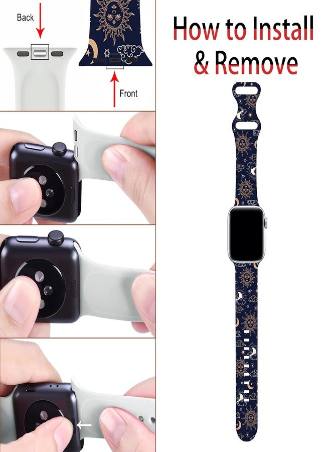 BACDOILQ Sun Moon Watch Band Blue Smartwatch bands Compatible with Watch 38mm 40mm 41mm Soft Silicone Strap Replacement for Series 10/9/8/7/6/5/4/3/2/1/SE - Image 5