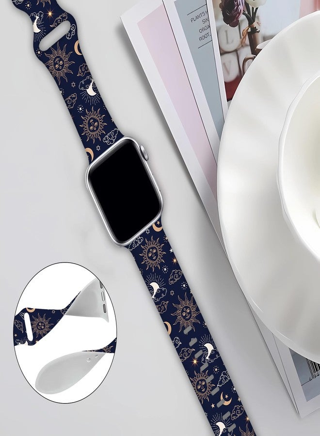 BACDOILQ Sun Moon Watch Band Blue Smartwatch bands Compatible with Watch 38mm 40mm 41mm Soft Silicone Strap Replacement for Series 10/9/8/7/6/5/4/3/2/1/SE - Image 3