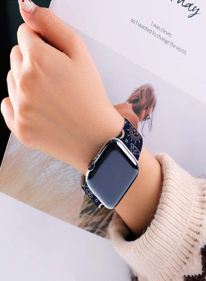 BACDOILQ Sun Moon Watch Band Blue Smartwatch bands Compatible with Watch 38mm 40mm 41mm Soft Silicone Strap Replacement for Series 10/9/8/7/6/5/4/3/2/1/SE - Image 2