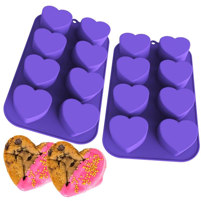 Bakerpan Silicone Heart Mold for Baking Mini Cake Heart Pan  Set of 2