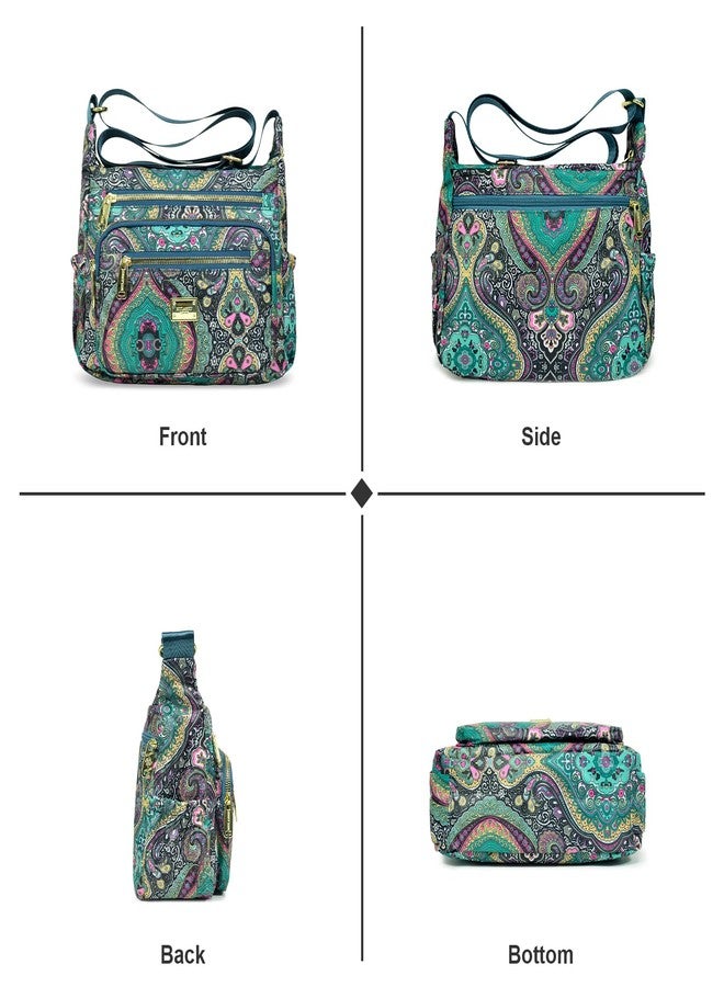 LassZone Crossbody Bag for Women Waterproof Nylon Shoulder Handbags Multi Pocket Casual Messenger Bag Floral Travel Purse (Floral Green) - Image 3