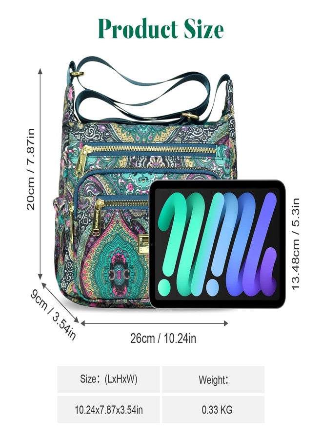 LassZone Crossbody Bag for Women Waterproof Nylon Shoulder Handbags Multi Pocket Casual Messenger Bag Floral Travel Purse (Floral Green) - Image 4