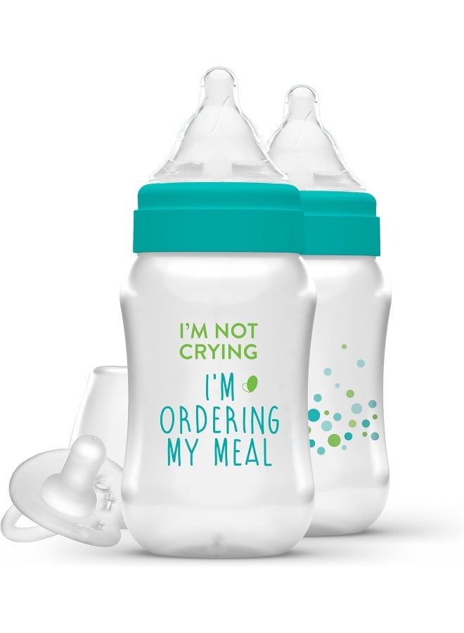 Evenflo Feeding زجاجات إيفن فلو للتغذية بالتوازن + عنق واسع مطبوع، 9 أونص 2 عبوة، مع مصاصة - Image 1