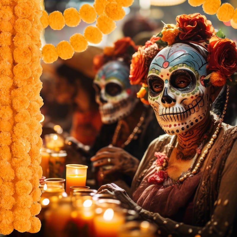 OCTERIC 6 Pcs - 5 Feet Marigold Garland Indian American Wedding Party Mantle Decoration, Dia de Los Muertos Faux Garlands Diwali Decoration, Spring Bush Floral (Orange - Image 5