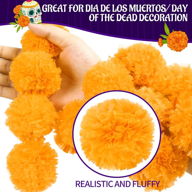 OCTERIC 6 Pcs - 5 Feet Marigold Garland Indian American Wedding Party Mantle Decoration, Dia de Los Muertos Faux Garlands Diwali Decoration, Spring Bush Floral (Orange - Image 4