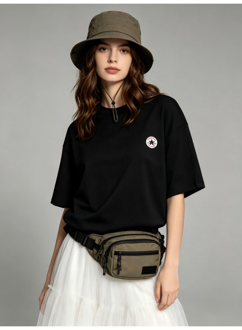كونفرس Converse Short Sleeve T-Shirt, Women's Loose Versatile Cotton Tee, Outdoor Camping Style with White Tulle Skirt - Black - Image 1