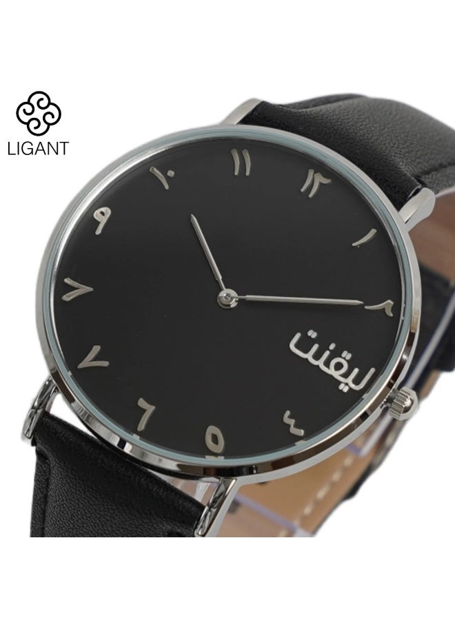 LIGANT Luxury Men's Watch with Black Leather Strap - Elegant and Modern Design - Classic Wristwatch for Business & Casual Wear - Image 3