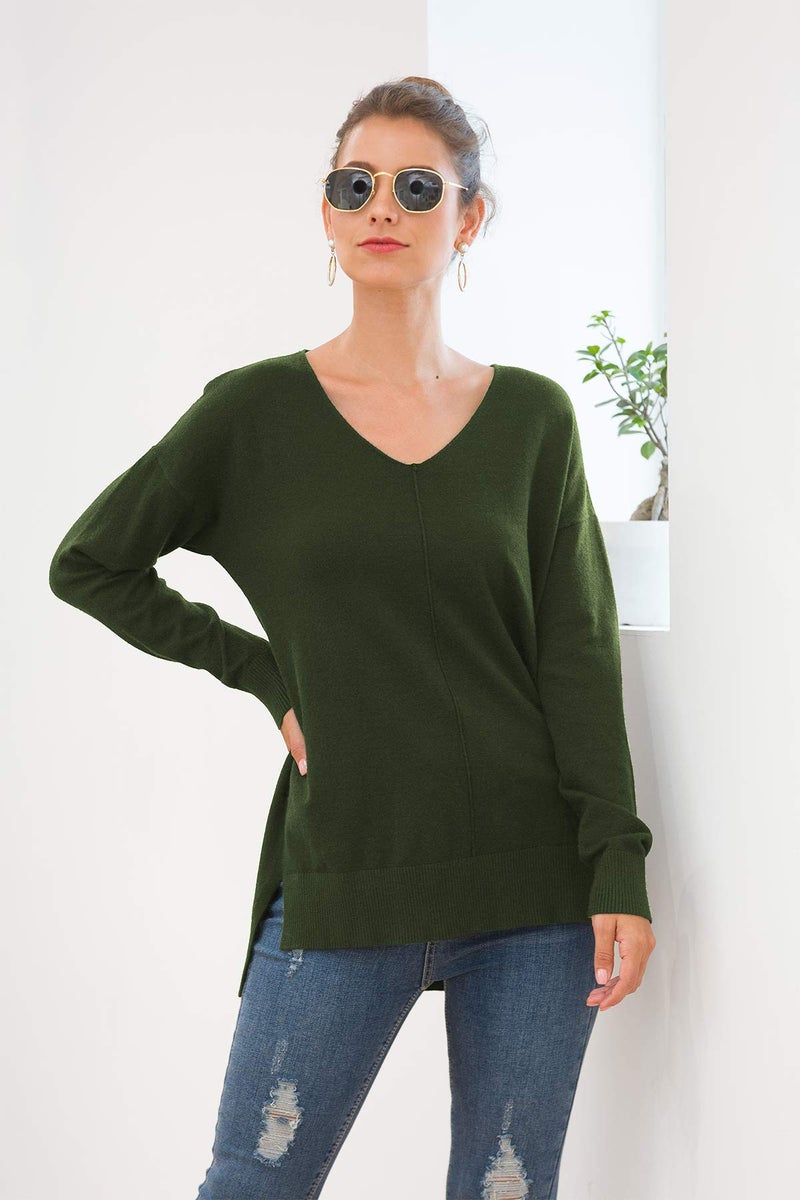 Jouica Womens Fall Casual Long Sleeve Pullover Sweater,Army Green,Large - Image 3