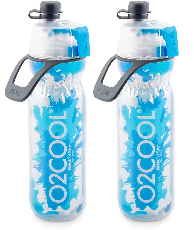 O2COOL Mist N Sip Misting Water Bottle 2in1 Mist And Sip Function With No Leak Pull Top Spout Reusable Sports Water Bottle 20 oz 2 Pack Splash Blue