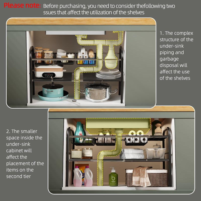 NETEL Under Sink Organizers and Storage, 2 Tier Expandable Under Cabinet Organizer Shelf with 4 Baskets and 4 Panels, Expandable Shelf for Cupboard, Kitchen, Bathroom, Shoe Storage Rack - Image 2