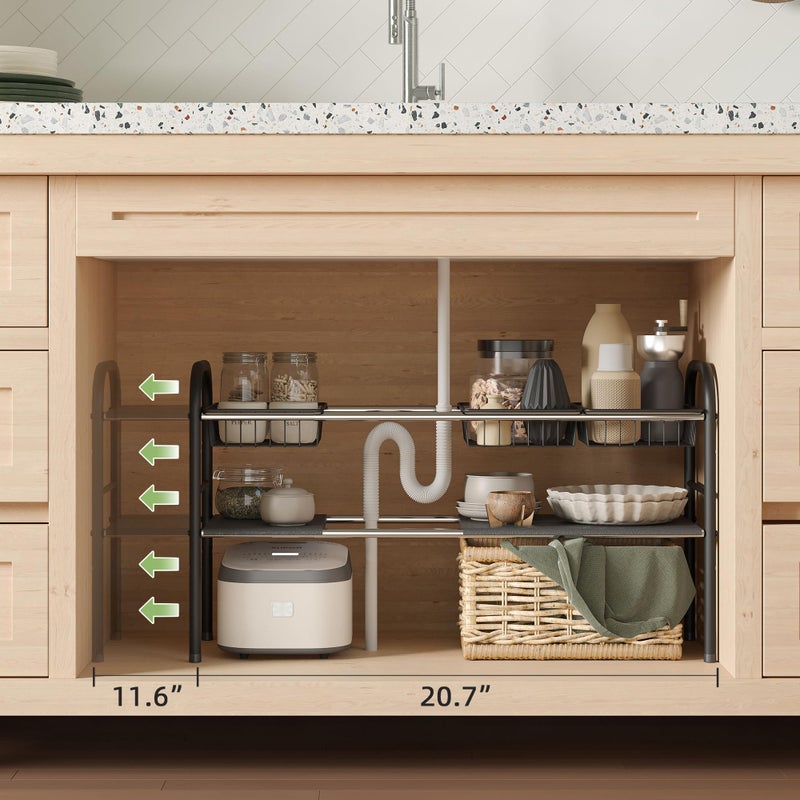 NETEL Under Sink Organizers and Storage, 2 Tier Expandable Under Cabinet Organizer Shelf with 4 Baskets and 4 Panels, Expandable Shelf for Cupboard, Kitchen, Bathroom, Shoe Storage Rack - Image 3