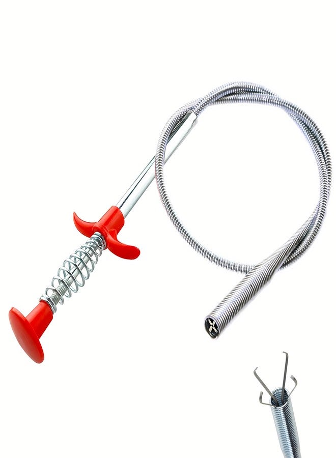 Domejo Drain Snake, Drain Clog Remover - Gutter Cleaning Tools Drain Cleaner for Toilet Sewer Shower Kitchen Bathroom Tub Clogged Drains Opener Cleaning Tool, Flexible Grabber Claw Pick Up Reacher (30 inch) - Image 1