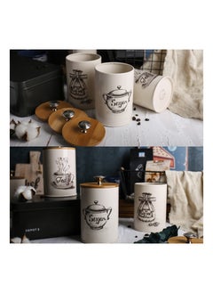 Cuken 3 Pieces Canister Sets for Kitchen Counter, Metal Vintage Kitchen Canisters, Coffee Sugar Tea Canister Set, Food Storage Canister with Bamboo Lid, Farmhouse Kitchen Decor, Beige  - Image 5