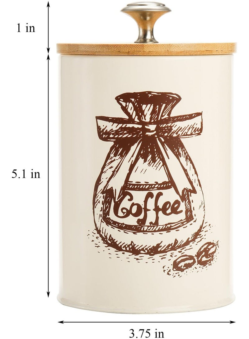 ساكن مجموعة 3 علب تخزين للمطبخ, علب معدنية بغطاء خيزران محكمة الإغلاق لتخزين القهوة والسكر والشاي, أوعية تخزين طعام عتيقة لترتيب منضدة المطبخ, لون بيج - Image 3