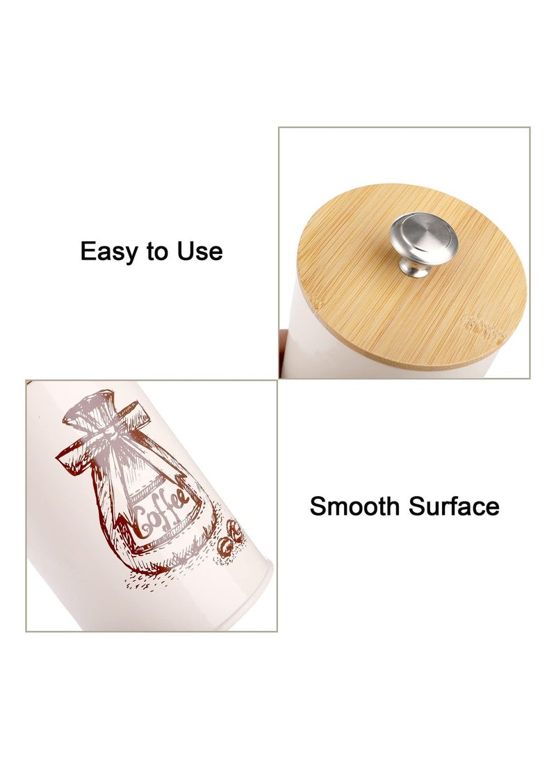 ساكن مجموعة 3 علب تخزين للمطبخ, علب معدنية بغطاء خيزران محكمة الإغلاق لتخزين القهوة والسكر والشاي, أوعية تخزين طعام عتيقة لترتيب منضدة المطبخ, لون بيج - Image 4