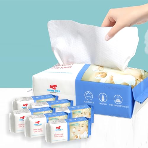 PRIME PICK Disposable Face Towel 300 Count, Soft Cotton Facial Dry Wipes, Multi-Purpose for Skin Care, Makeup Remover, Face Wipes and Facial Cleansing (Pack of 6) - Image 1