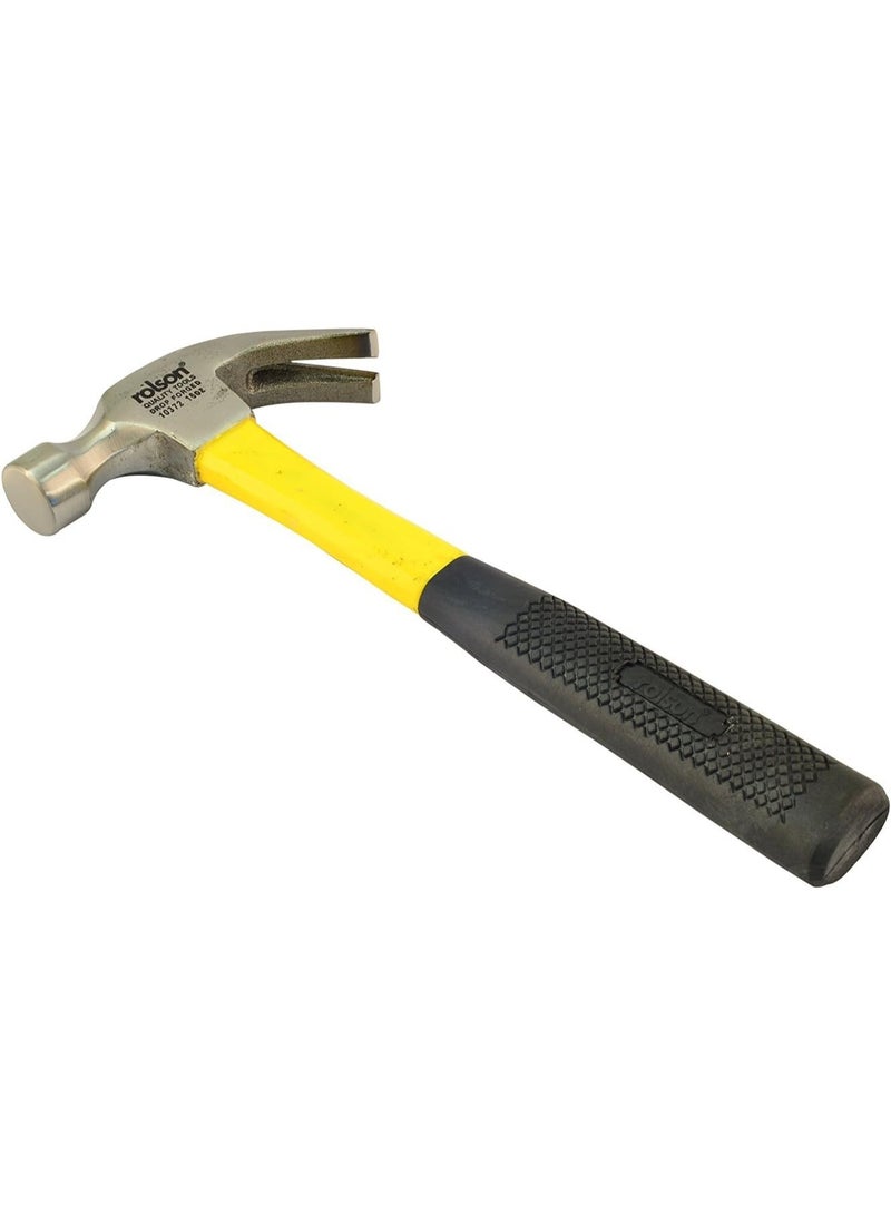 Rolson 16oz Claw Hammer – Fibreglass Shaft, Forged Carbon Steel Head, Ergonomic Rubber Grip for DIY, Construction & Maintenance