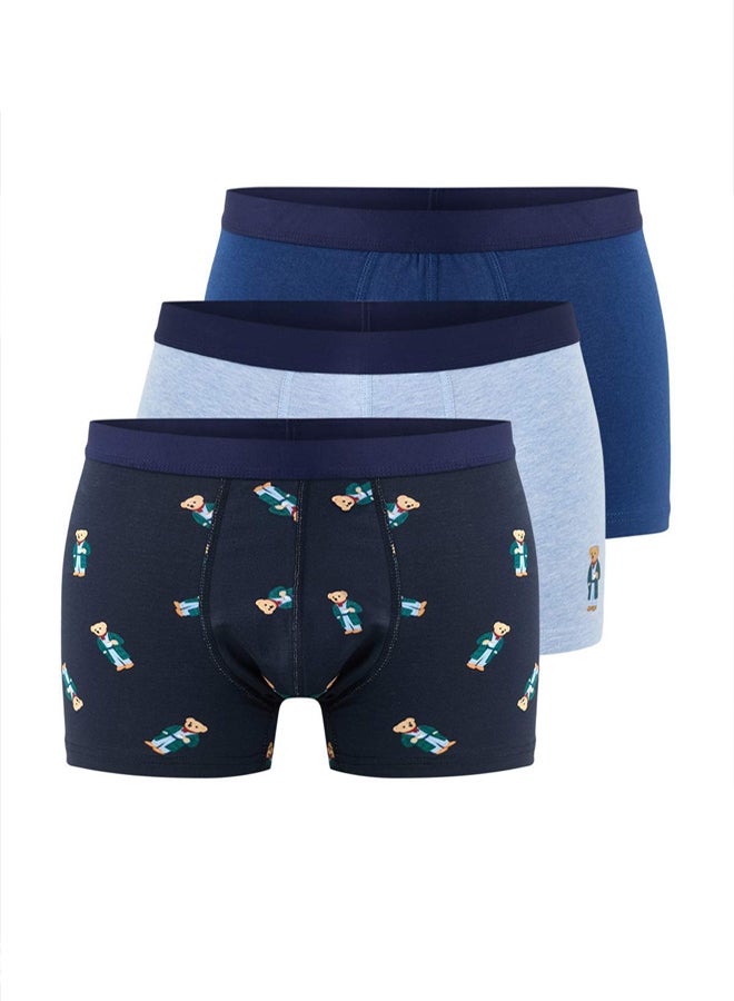 trendyol Multicolored 3Pack Bear PrintedSolid Flexible Cotton Boxer - Image 1