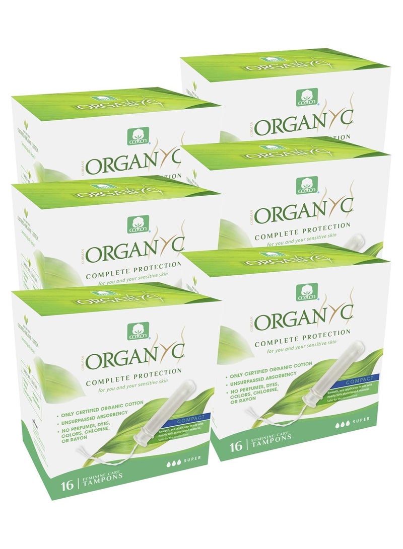 ORGANYC 100% Certified Organic Cotton Tampons - Plant-Based Eco-Applicator (Super Flow, 96 Count (Pack of 6))
