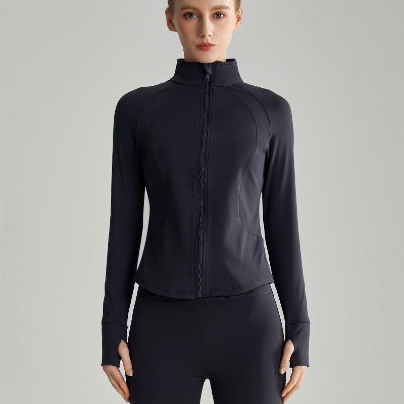 KUYING LAHN Plush Yoga Jacket Womens Slim Fit Zip Cardigan WT-037 graphite ash