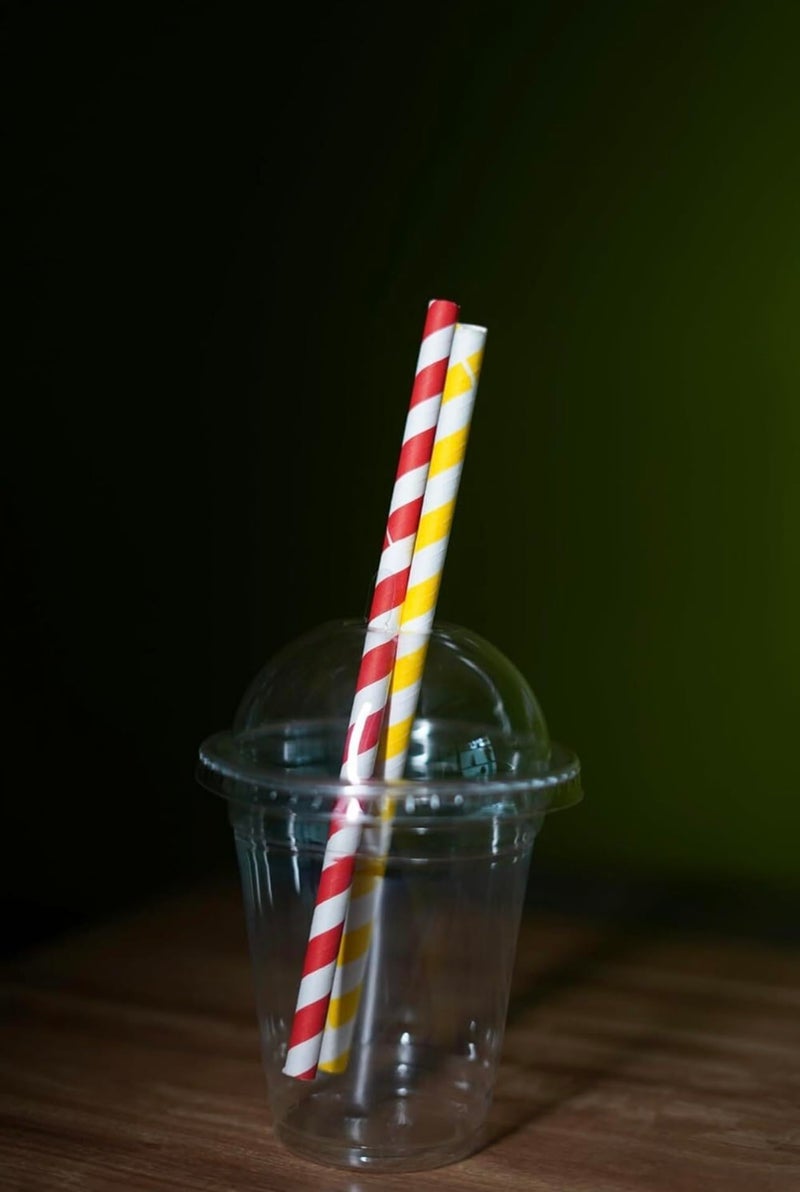 SHOP  SHOPPEE Shop & Shoppee Reusable Transparent Glass with Dome Lids & Straw Pipes | 350ml Cold Beverage Mocktail Cups | Disposable-Look Plastic Coffee Mugs for Juice, Smoothie, Iced Drinks – Pack of 100 - Image 4
